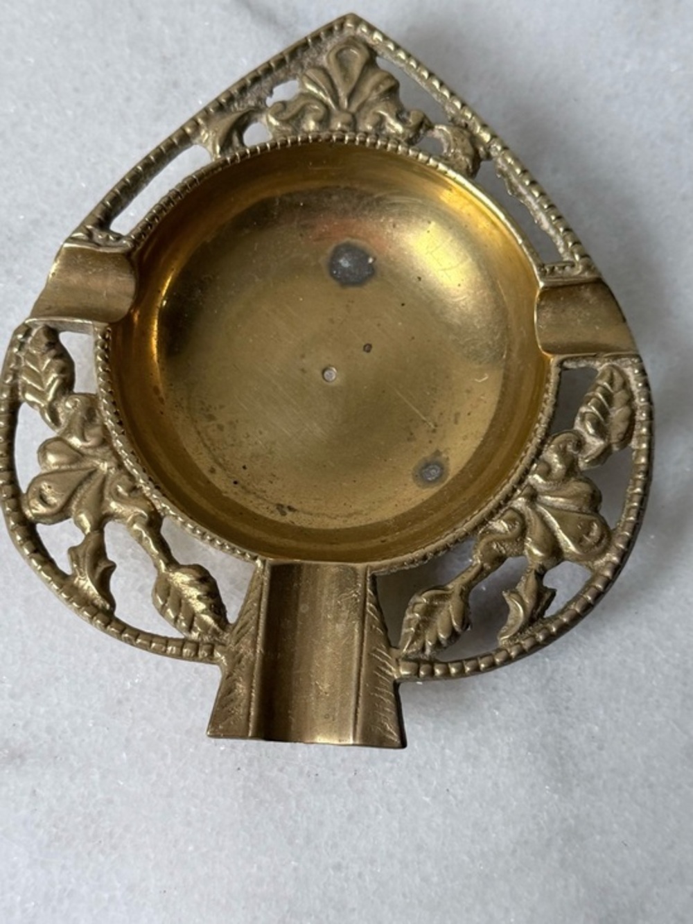 Ornate Brass Ashtray with Filigree Floral Design